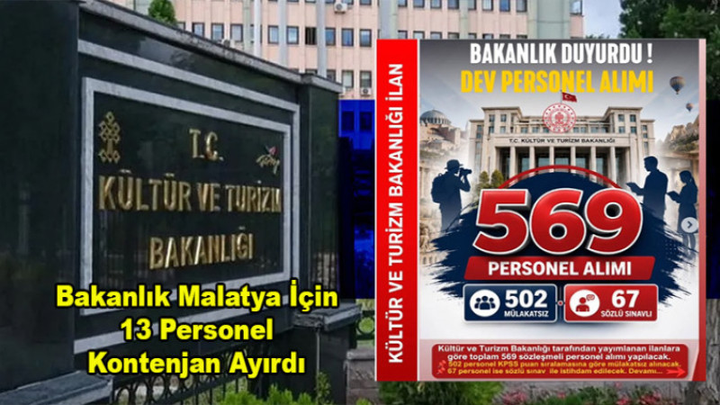Kültür ve Turizm Bakanlığı,  Malatya İçin 13 Personel Alacak