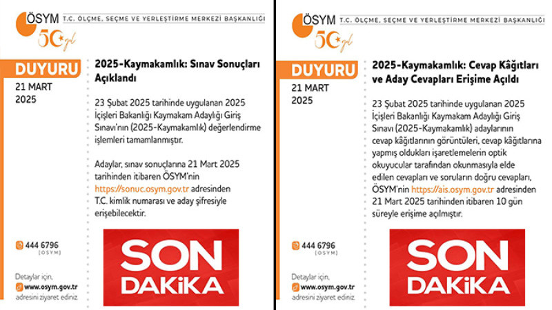 2025-Kaymakamlık Sınav Sonuçları Açıklandı. Cevaplar Erişime Açıldı