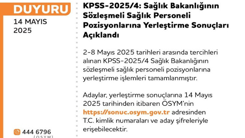ÖSYM: Sağlık Bakanlığı KPSS 2025/4 Tercih Sonuçları Açıklandı!