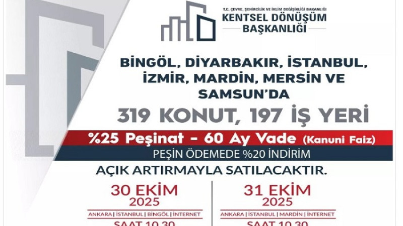 Kentsel Dönüşüm Başkanlığı 7 İldeki 319 Konut İle 197 İş Yerini Satacak