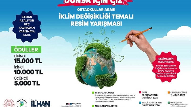 Yeşilyurt'ta “Dünya İçin Çiz” Ortaokullar Arası Resim Yarışması Düzenlenecek