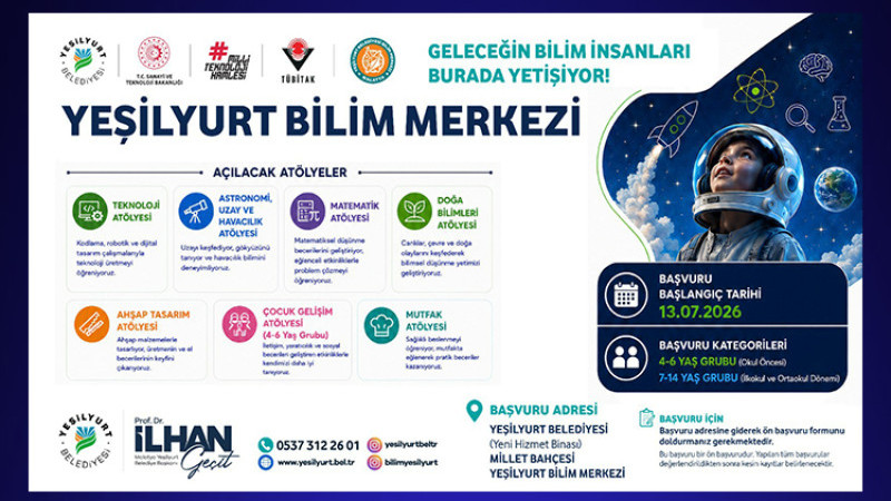 Yeşilyurt Bilim Merkezi Başvuruları 13 Temmuz'da Başlıyor